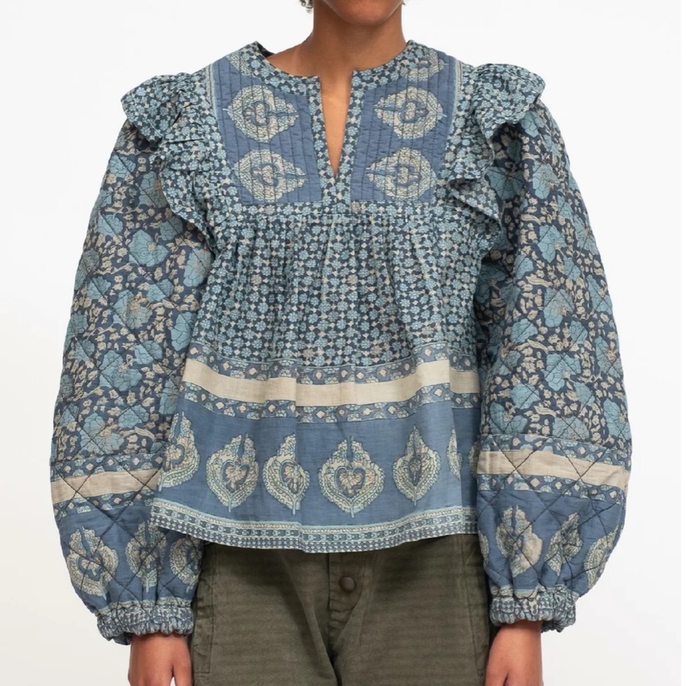 Sea Margo Border Long Sleeve Quilted Top - Medium